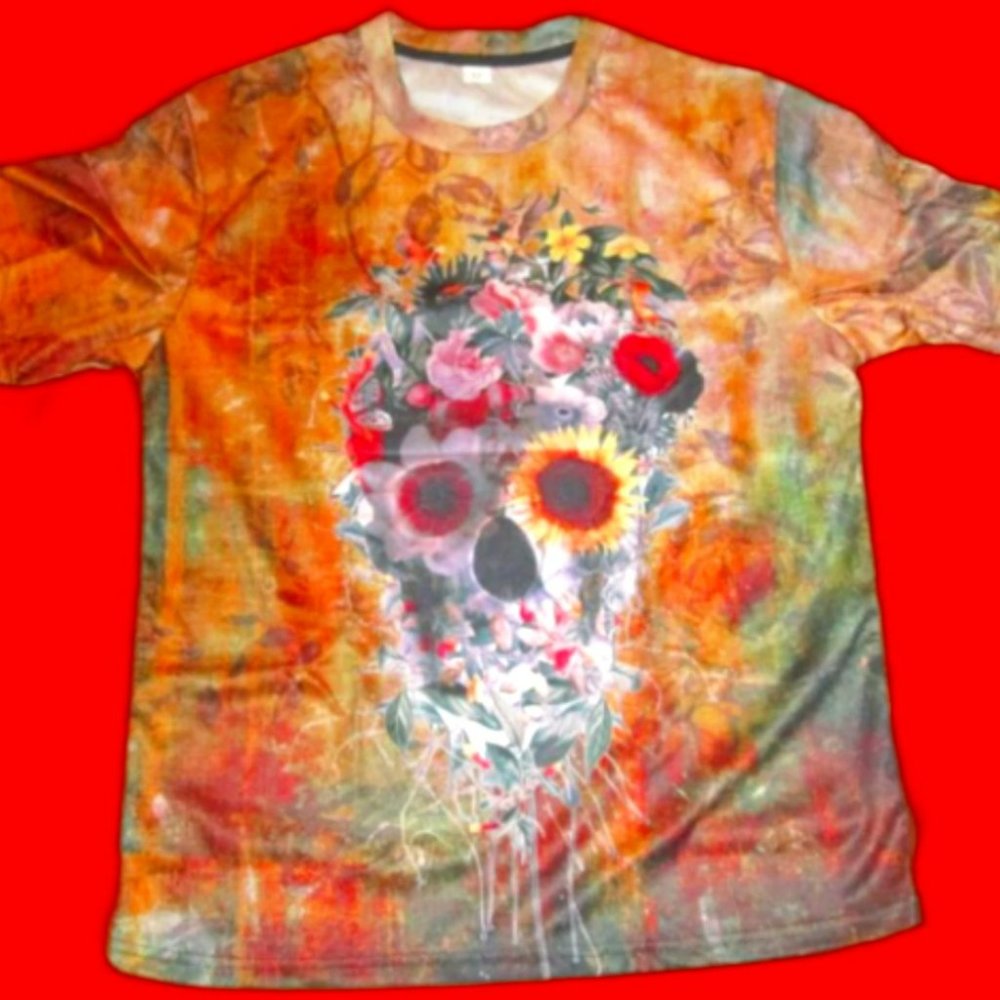 Colorful Multi-Colored Skull Design T-Shirt For Girls Teens Women Biker Gothic